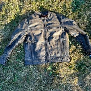 Brown distressed leather bomber jacket- Brand new, tags on!